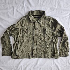 Tahari Womens XXL Olive Green Jacket Full Snap Button Pockets Lyocell FLAWS